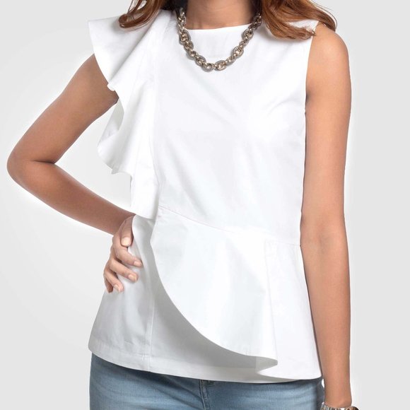 OLGYN Tops - OLGYN Women’s White Top Ruffles Short Sleeves